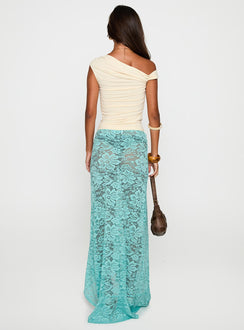 back view of model wearing Princess Polly Bluemoon Lace Maxi Skirt Blue Maxi Skirts Skirts 