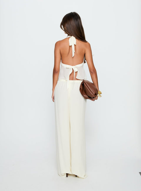 back view of model wearing Princess Polly Finesse Pants Yellow High Rise Pants 