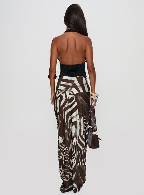 back view of model wearing Princess Polly Rowana Maxi Skirt Multi Maxi Skirts Skirts 