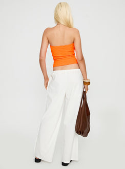 back view of model wearing Princess Polly Destinee Frill Pant White Low Rise Pants 
