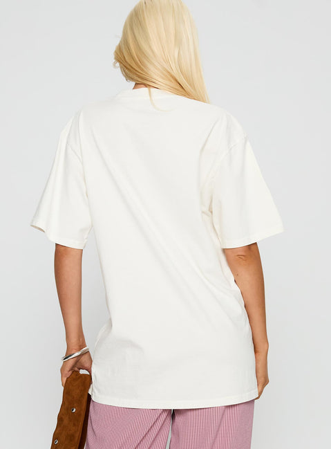 back view of model wearing Princess Polly Galicia Spain Graphic Top White / Blue Half Sleeves Crew Neck 