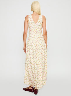 back view of model wearing Princess Polly Esthie Maxi Dress Multi Floral V-Neck 