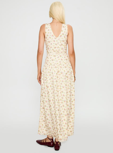 back view of model wearing Princess Polly Esthie Maxi Dress Multi Floral V-Neck 