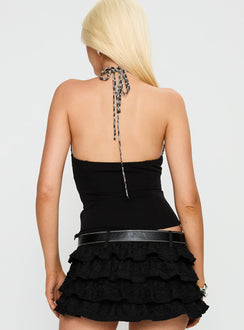 back view of model wearing Princess Polly Different Level Top Leopard / Black Sleeveless Plunger 