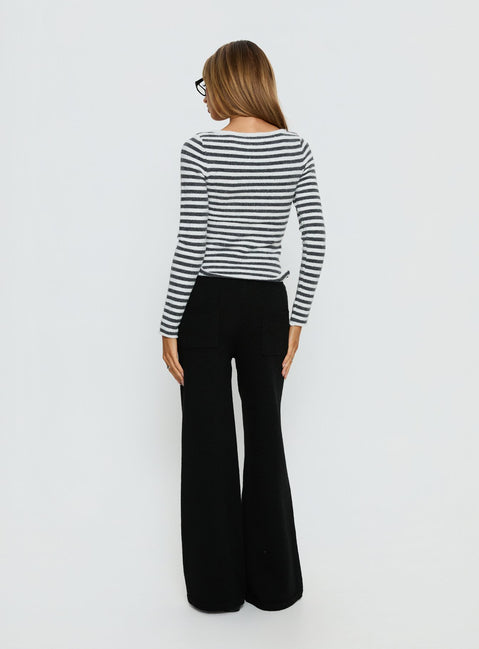 back view of model wearing Princess Polly Bekki Wide Leg Knit Pant Black High Rise Pants 
