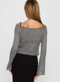 back view of model wearing Princess Polly Cafe Pari Sweater Charcoal cropped Jumpers 
