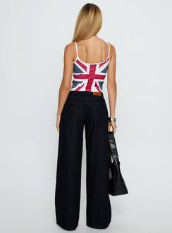 back view of model wearing Princess Polly Ramos Low Rise Wide Leg Jeans Raw Indigo Blue Low Rise Jeans 
