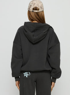 back view of model wearing Princess Polly Princess Polly Stargirl Hoodie Charcoal Longline Jumpers Jumpers 