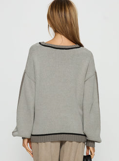 back view of model wearing Princess Polly Star Track Graphic Jumper Grey Longline Jumpers 