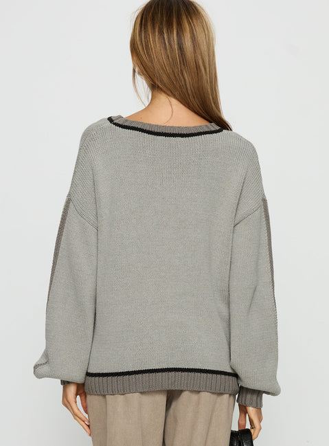 back view of model wearing Princess Polly Star Track Graphic Jumper Grey Longline Jumpers 