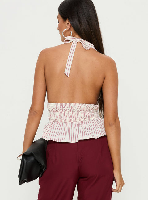 Perpetua Halter Neck Top Red / White Stripe