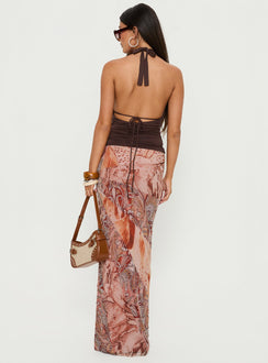 back view of model wearing Princess Polly Dorella Spliced Maxi Skirt Pink Multi 