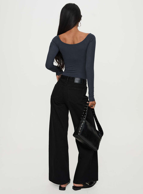 back view of model wearing Princess Polly Colemane Mid Rise Denim Jeans Black High Waisted 