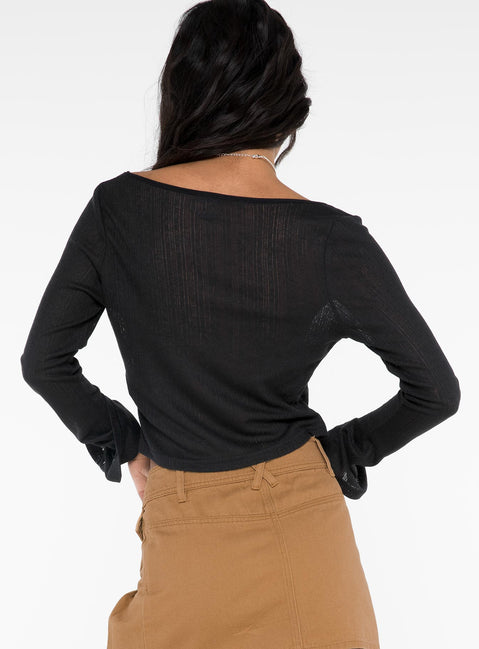 product Princess Polly Three Fourth Sleeves Scoop Neck  Barbaro Long Sleeve Top Black