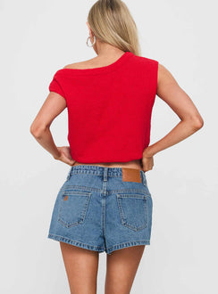 Dreamful Low Rise Mini Denim Short Mid Blue Wash Tall