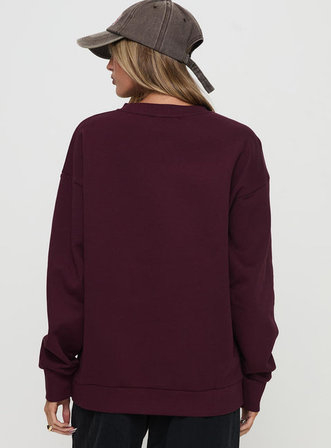 product Princess Polly All Day Crewneck Sweatshirt Wine Long 