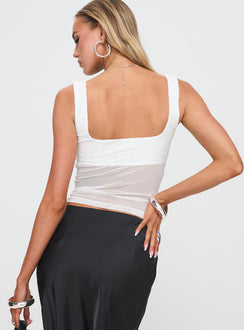 back view of model wearing Princess Polly Gita Top White Sleeveless Sweetheart 