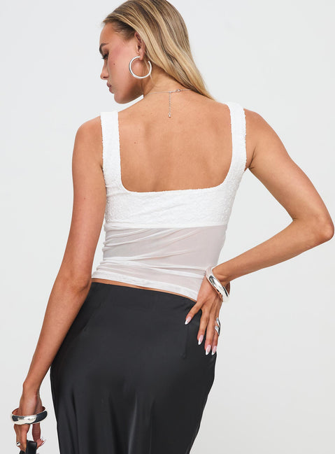 back view of model wearing Princess Polly Gita Top White Sleeveless Sweetheart 