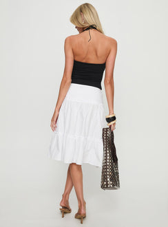 back view of model wearing Princess Polly Cascades Low Rise Midi Skirt White Midi Skirts 