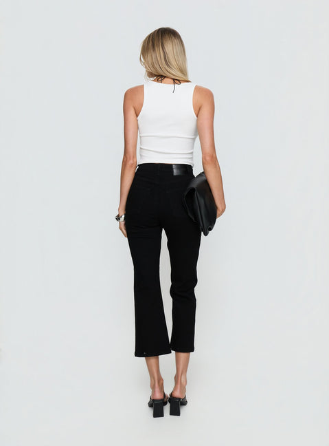 back view of model wearing Princess Polly Cindee High Rise Cropped Jeans Jet Black High Rise Jeans 