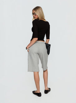back view of model wearing Princess Polly Kether Longline Basketball Studs Short Grey Marle Mid Rise Pants 