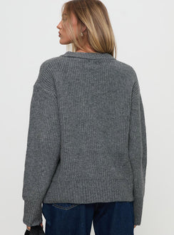 back view of model wearing Princess Polly Lexene Zip Through Jumper Grey Long 
