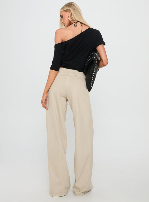 back view of model wearing Princess Polly Boxie Mid Rise Wide Leg Jeans Washed Green Mid Rise Jeans 