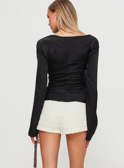 back view of model wearing Princess Polly Mariah Long Sleeve Top Black Full Sleeves Plunger 