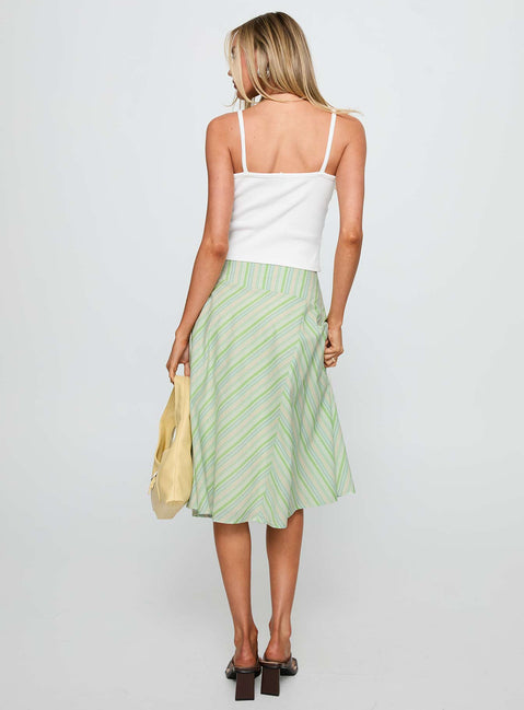 back view of model wearing Princess Polly Vettie Midi Skirt Green Multi Midi Skirts 
