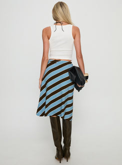 back view of model wearing Princess Polly Esmeray Midi Skirt Retro Stripe Blue Midi Skirts 