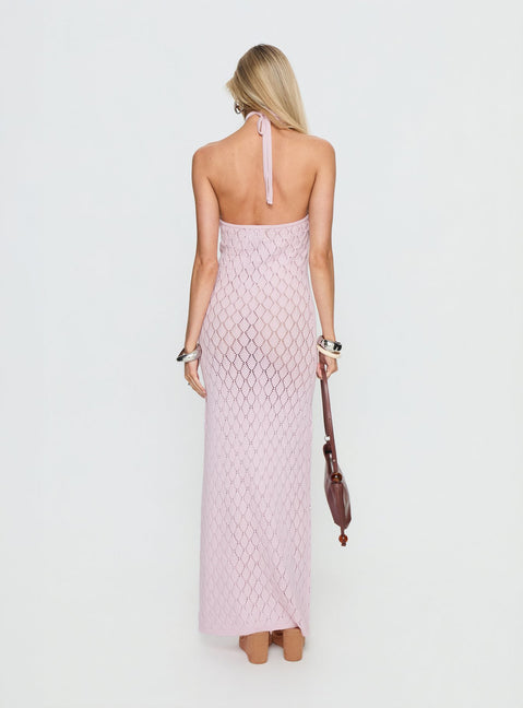 Jorda Halter Crochet Maxi Dress Pink