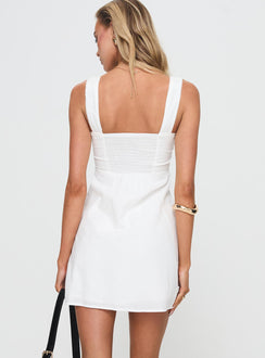 back view of model wearing Princess Polly Weavery Mini Dress White Square Neck 