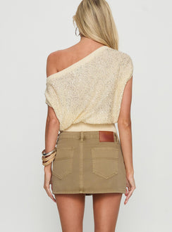 back view of model wearing Princess Polly Katlynne Button Detail Mini Skirt Washed Beige Mini Skirts Skirts 