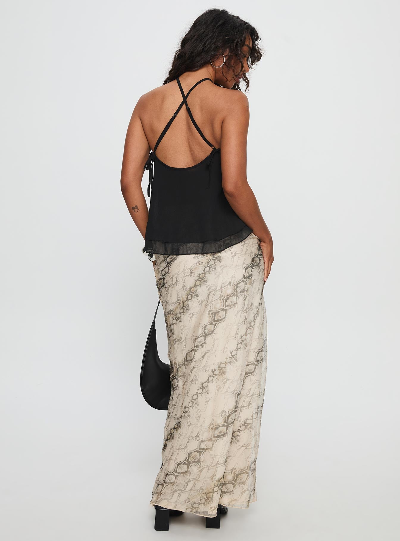 back view of model wearing Princess Polly Zerisa Maxi Skirt Multi Maxi Skirts Skirts 