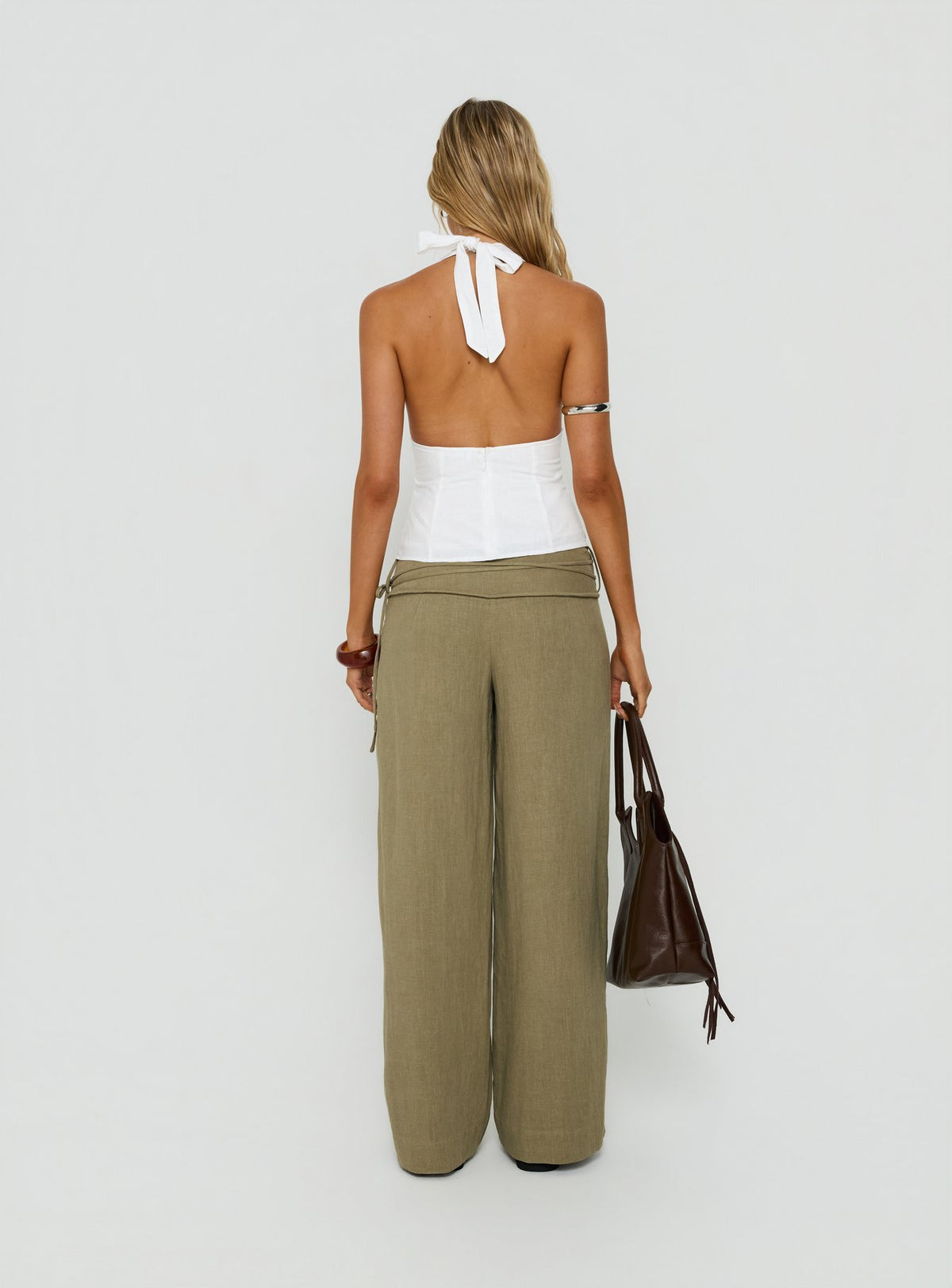 Silver Moon Linen Blend Tie Pants Olive Green Petite