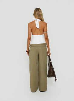 Silver Moon Linen Blend Tie Pants Olive Green Petite