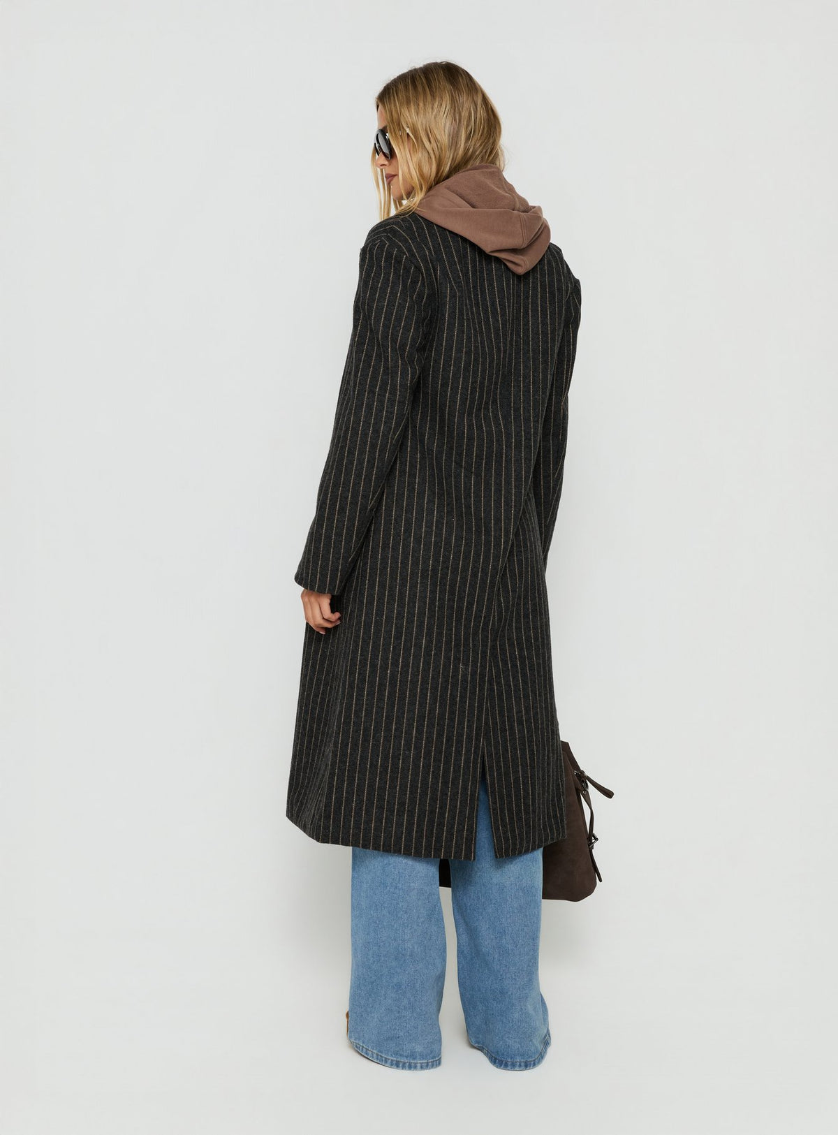 Olimpea Longline Trench Coat Black Pinstripe