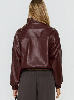 Dialtone Funnel Neck Faux Leather Jacket Burgundy