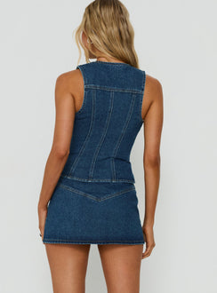 Capree Low Rise Skirt Mid Wash Denim