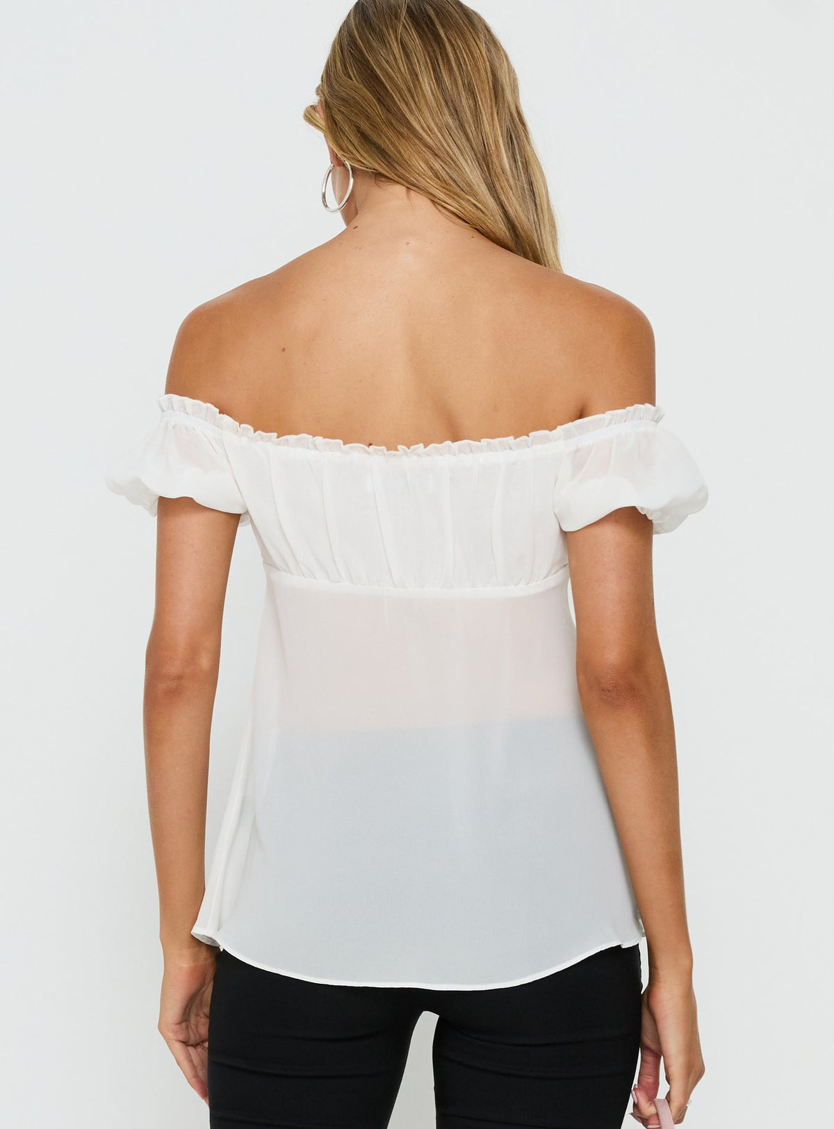 Elenah Chiffon Off Shoulder Babydoll Top White