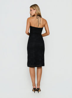 Zenaide Lace Detail Halter Midi Dress Black