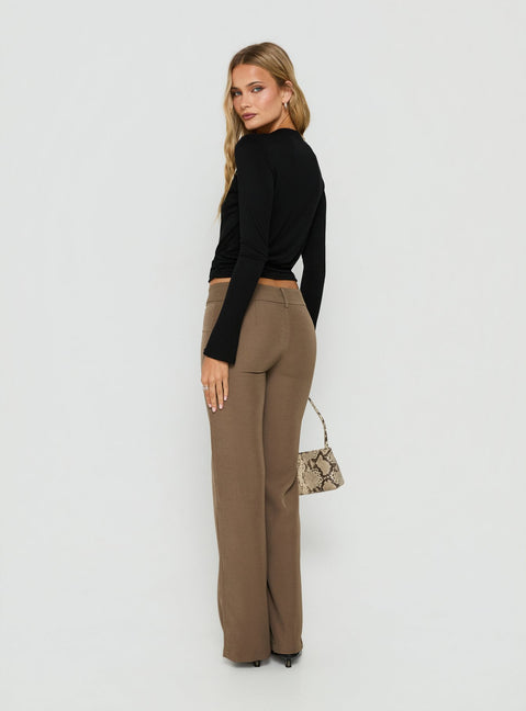 Jordanna Belted Straight Pants Brown