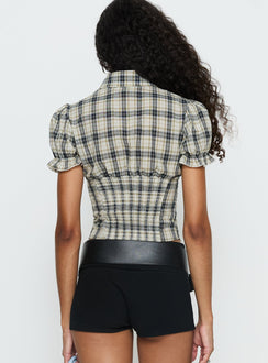 Maxfield Collared Button Up Blouse Top Multi Check