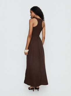 Highgate Drop Waist Pleat Detail Maxi Dress Chocolate