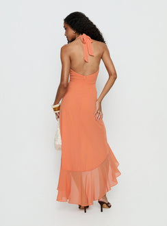Agata Halter Frill Maxi Dress Orange