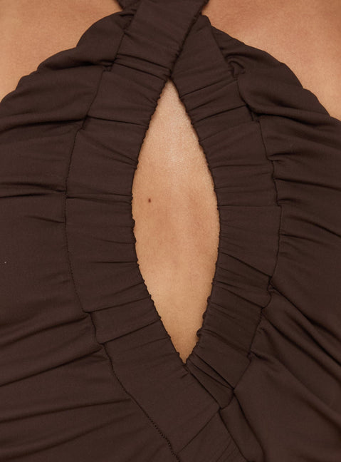 Introducing the Pettra Halter Neck Bodysuit Brown womens-bodysuit with sleeveless style product Princess Polly