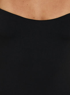 Presenting the Fabienna Scoop Neck Cap Sleeve Bodysuit in black with short sleeves detail Princess Polly