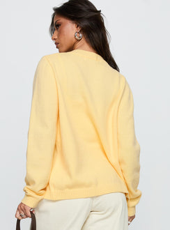 back view of model wearing Princess Polly Arica Button Up Knit Cardigan Lemon Longline Jumpers 