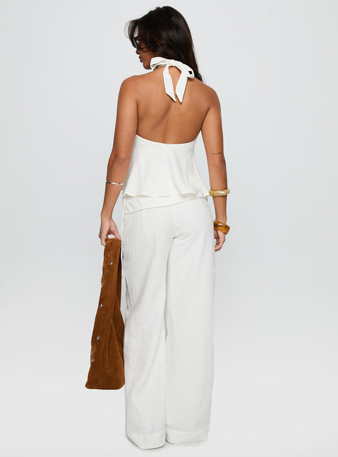 Silver Moon Linen Blend Tie Pants White Tall