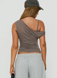 Klaretta Off Shoulder Draped Layered Top Grey